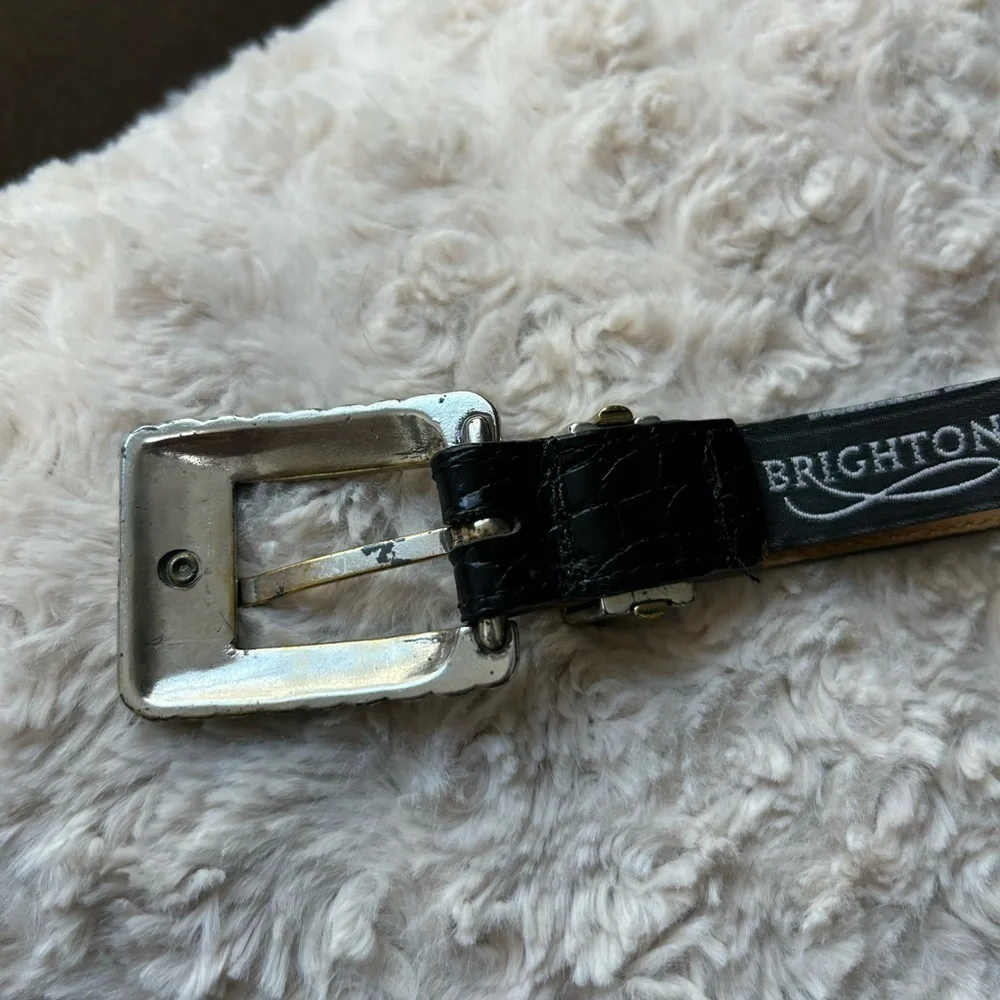 Brighton black leather faux croc gold and silver belt size small